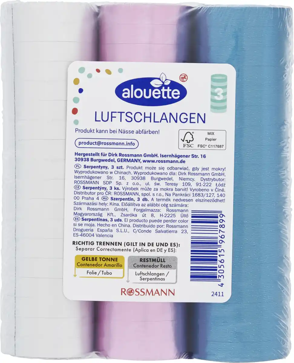 Bild 1 von alouette Luftschlangen metallic