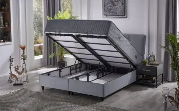 Bild 4 von Polsterbett Naomi, grau/blau, 180 x 200 cm, inkl. Bettkasten