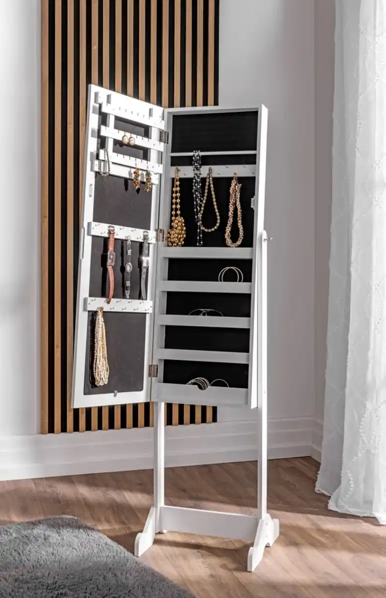 Bild 3 von Schmuckschrank mit Spiegel, ca. 40 x 35 x 150 cm – Weiß