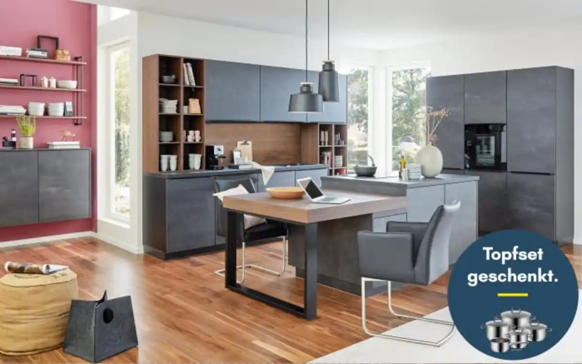 Bild 1 von Nobilia - Einbauküche Lenzen, schwarzbeton, inkl. Miele Elektrogeräte