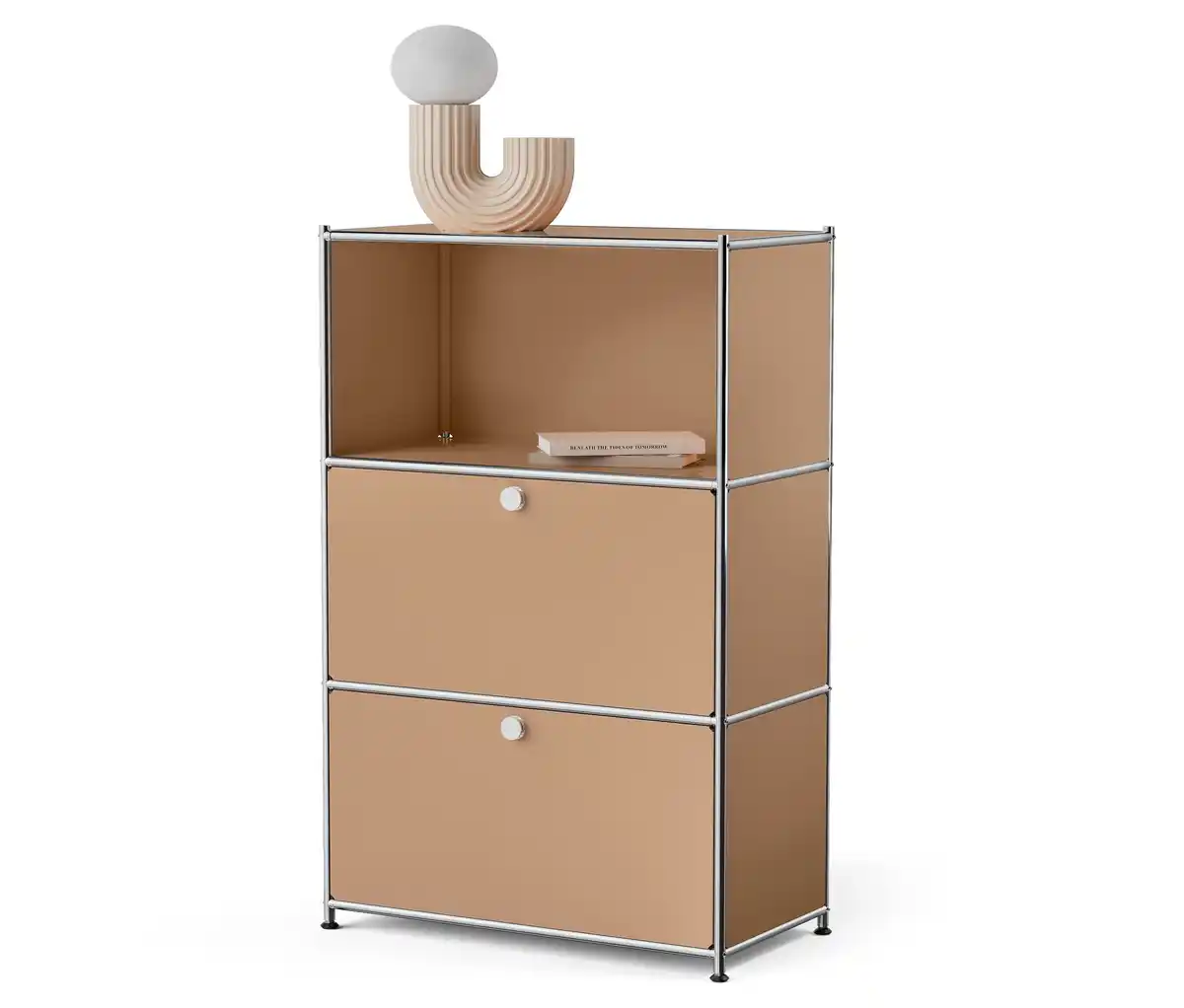 Bild 1 von Metall-Kommode »CN3« mit 2 versetzbaren Klappenfächern, toffee