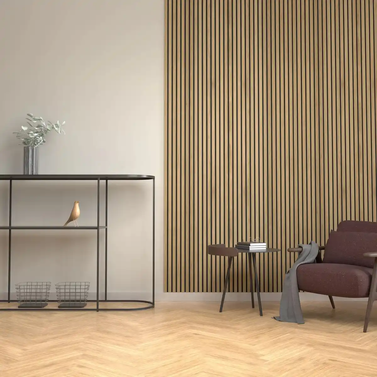 Bild 4 von Denpanels Akustikpaneel Acu-Line Eiche Dunkel auf Melamin Filz 260 cm