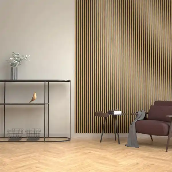 Bild 4 von Denpanels Akustikpaneel Acu-Line Eiche Dunkel auf Melamin Filz 260 cm