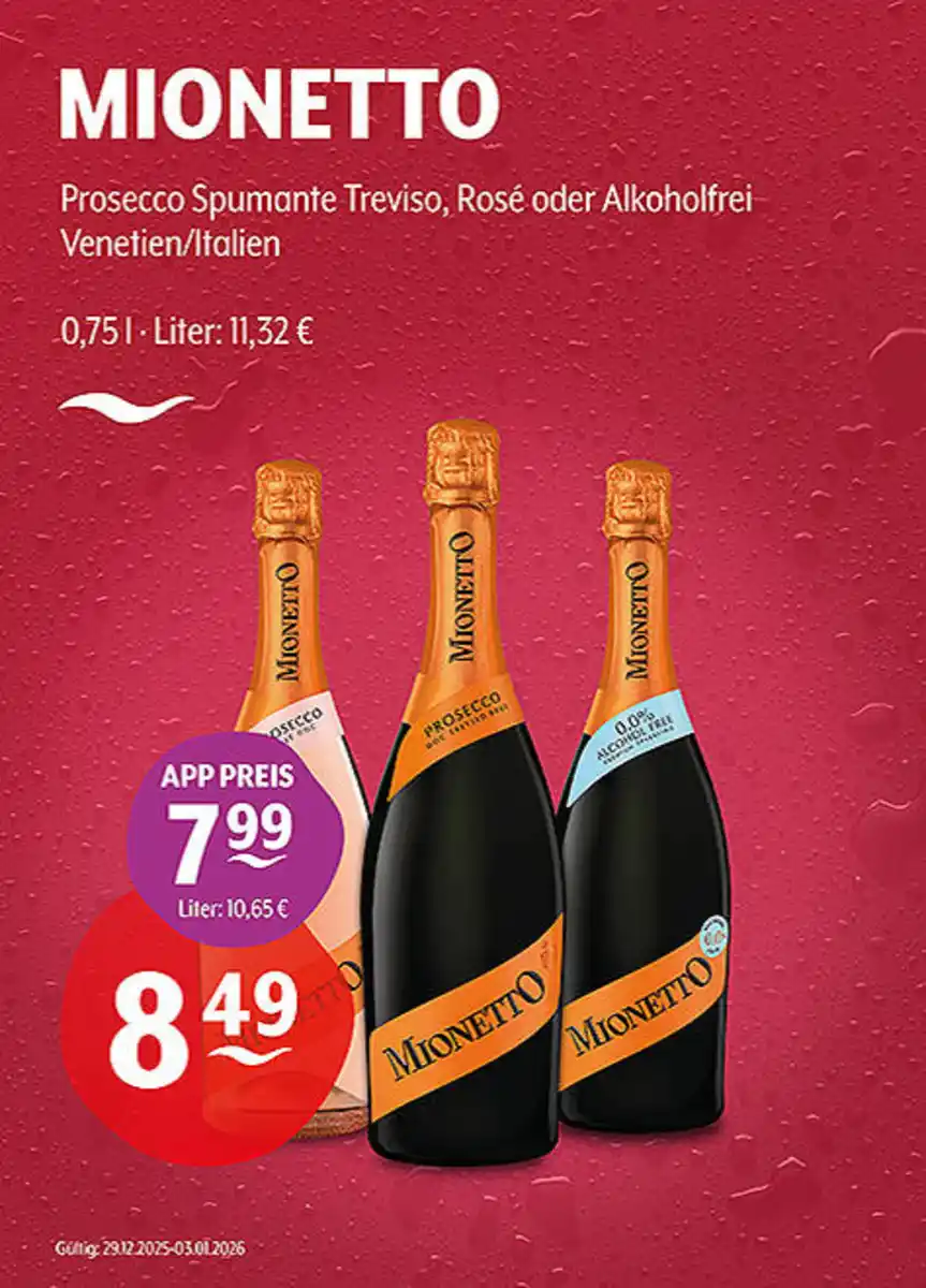 Bild 1 von MIONETTO Prosecco Spumante Treviso, Rosé oder Alkoholfrei Venetien/Italien