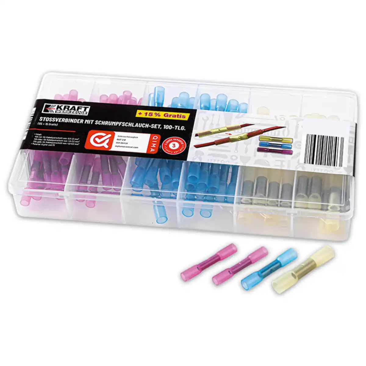 Bild 1 von Kraft Werkzeuge Stoßverbinder mit Schrumpfschlauch-Set 100-tlg.