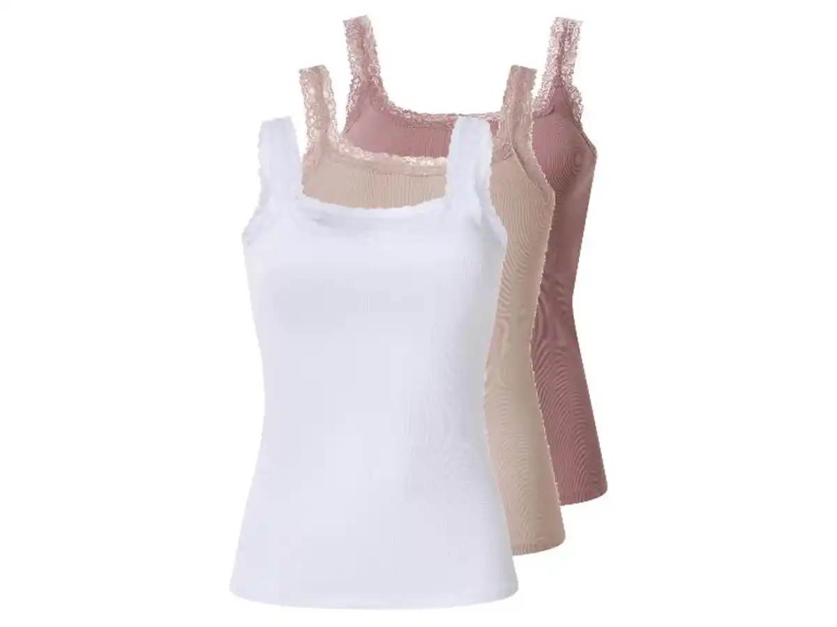 Bild 2 von esmara® Damen Gerippte Tops mit Spitze, 3 Stück