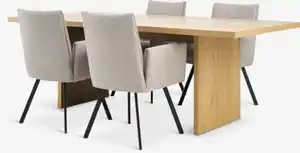 MUNKEBY L220 Tisch Eiche warm + 4 GJESING beige/schwarz