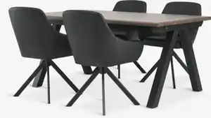 SANDBY L160 Tisch Eiche + 4 ROSTRUP Stühle schwarz