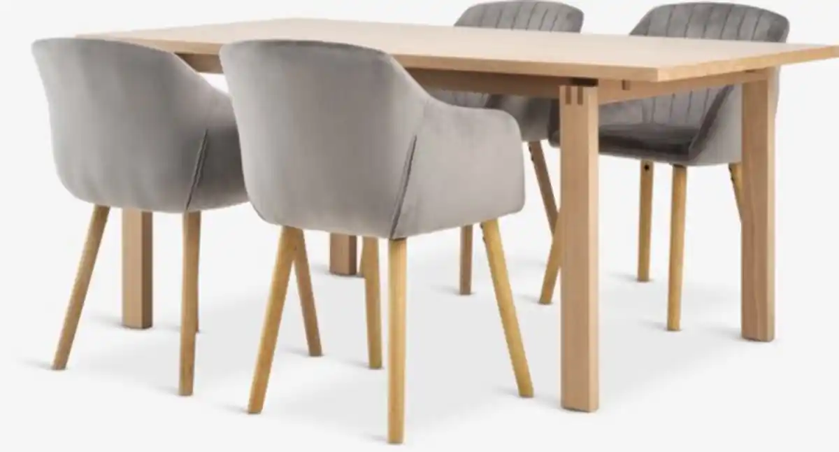 Bild 1 von MEJLSKOV L180 Tisch Eiche natur + 4 ADSLEV Stühle Samt grau