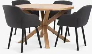 GRIBSKOV Ø120 Tisch Eiche natur + 4 ADSLEV Stühle anthrazit