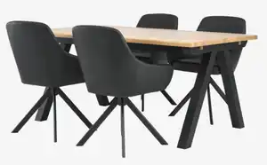 SANDBY L160 Tisch Eiche natur + 4 ROSTRUP Stühle schwarz