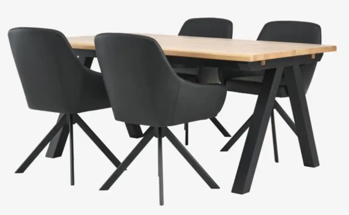 Bild 1 von SANDBY L160 Tisch Eiche natur + 4 ROSTRUP Stühle schwarz