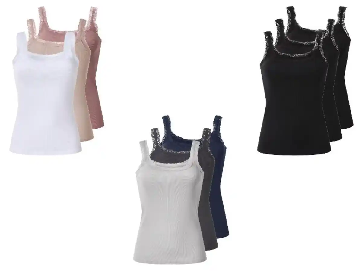 Bild 1 von esmara® Damen Gerippte Tops mit Spitze, 3 Stück