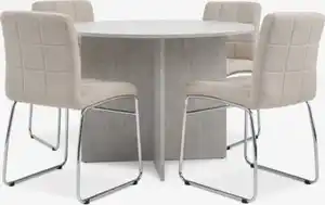 KRONDAL Ø110 Tisch Travertin + 4 HAMMEL Stühle beige
