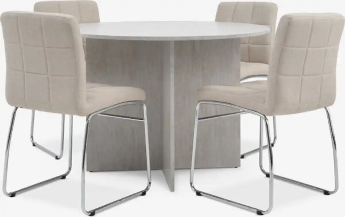 Bild 1 von KRONDAL Ø110 Tisch Travertin + 4 HAMMEL Stühle beige