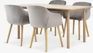 ALSTED L160 Tisch Eiche natur + 4 ADSLEV Stühle grau Samt