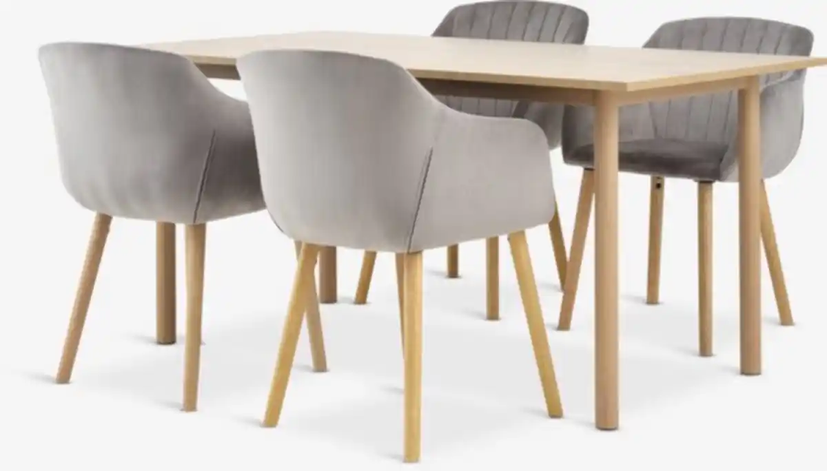 Bild 1 von ALSTED L160 Tisch Eiche natur + 4 ADSLEV Stühle grau Samt