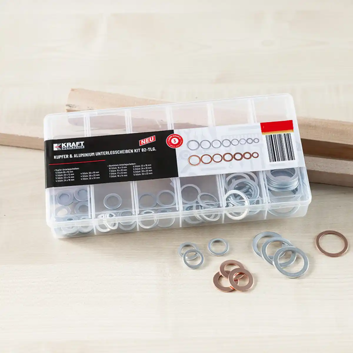 Bild 1 von Kraft Werkzeuge Kupfer & Aluminium Unterlegscheiben Kit 82-tlg.
