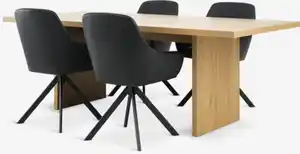 MUNKEBY L220 Tisch Eiche warm + 4 ROSTRUP Stühle schwarz