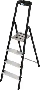 Safety Stehleiter 4 Stufen mit Ablage Aluminium 2,85 m chrom/mattschwarz