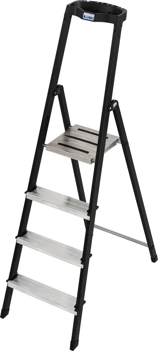 Bild 1 von Safety Stehleiter 4 Stufen mit Ablage Aluminium 2,85 m chrom/mattschwarz