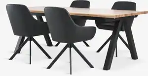 SANDBY L210 Tisch Eiche natur + 4 ROSTRUP Stühle schwarz