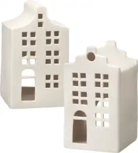 Dekorieren & Einrichten Windlicht aus Keramik, Giebelhaus, weiß-matt, 1 St