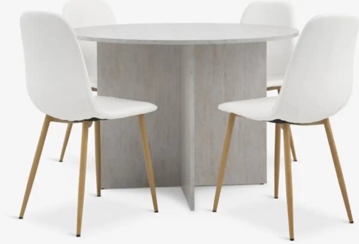 Bild 1 von KRONDAL Ø110 Tisch Travertin + 4 JONSTRUP Stühle weiß