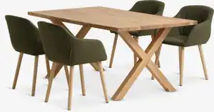 GRIBSKOV L180 Tisch Eiche natur + 4 ADSLEV Stühle olivgrün