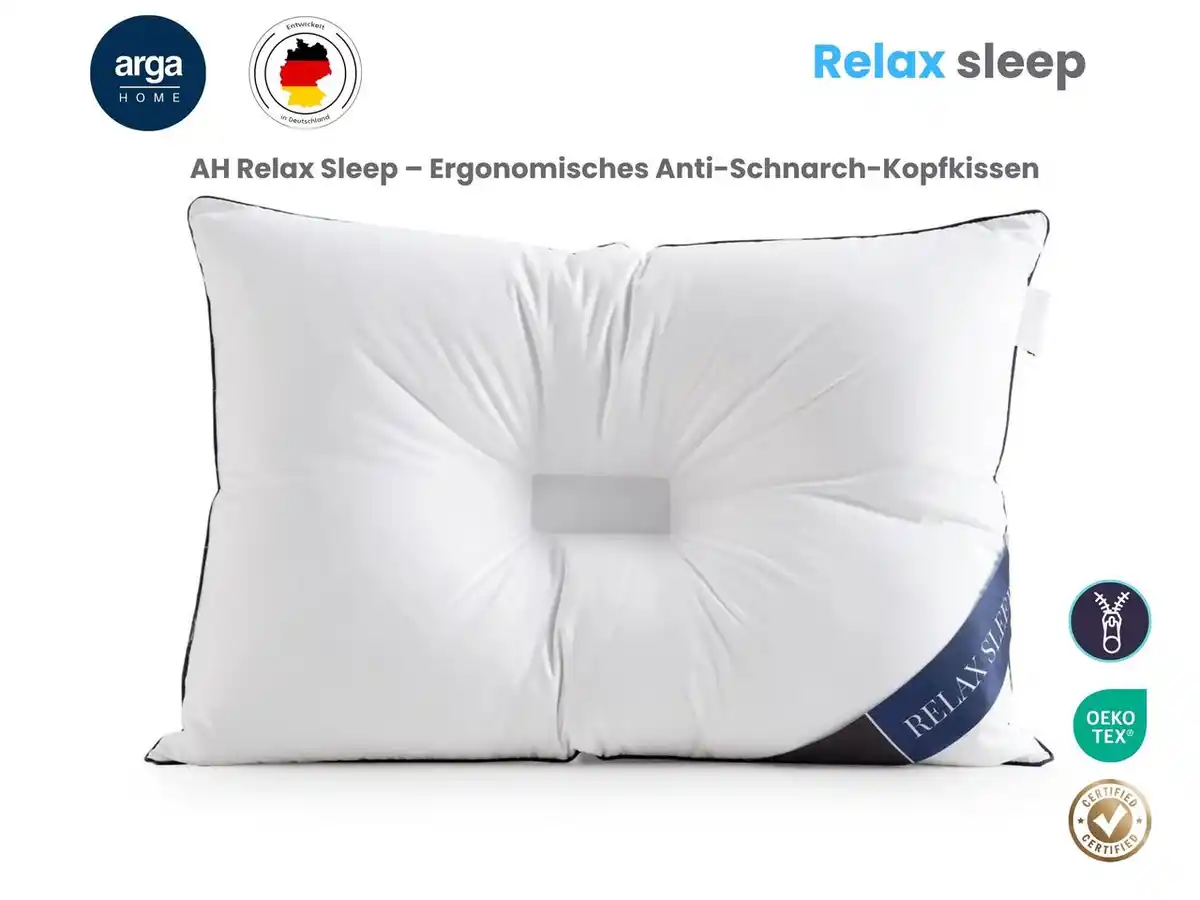 Bild 1 von AH Relax Sleep – Ergonomisches Anti- Schnarch- Kopfkissen 50 x 70 cm mit Baumwollbezug & atmungsaktiver Faserfüllung