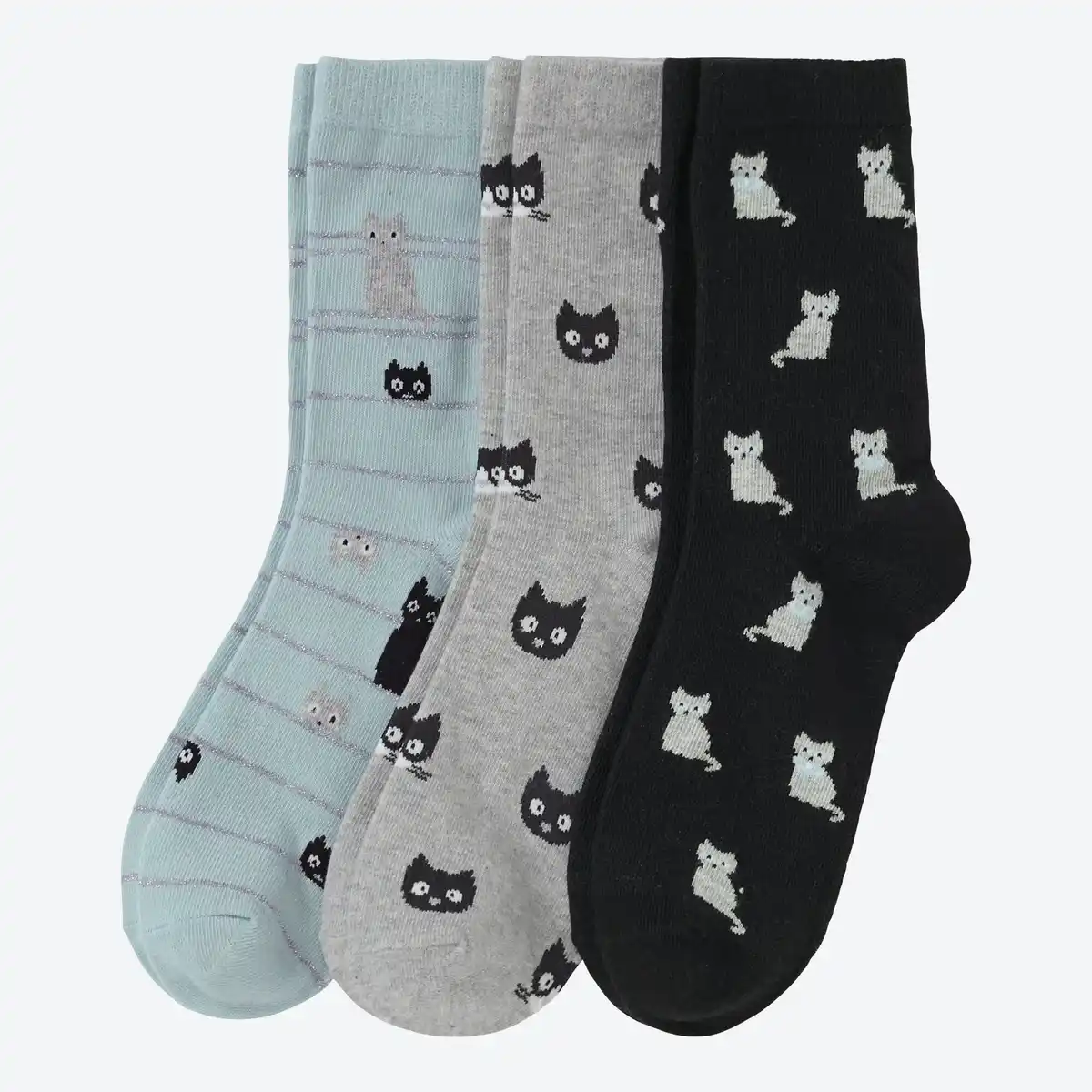 Bild 1 von Damen-Socken mit Katzenmotiv, 3er-Pack