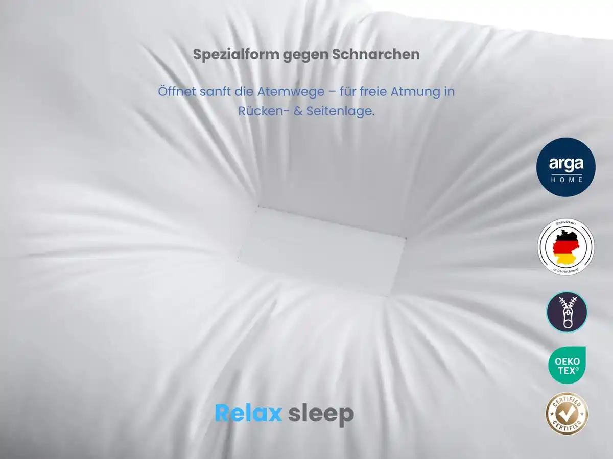 Bild 3 von AH Relax Sleep – Ergonomisches Anti- Schnarch- Kopfkissen 50 x 70 cm mit Baumwollbezug & atmungsaktiver Faserfüllung