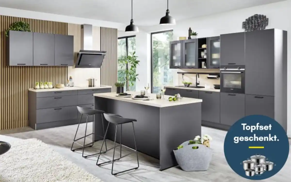 Bild 1 von Impressa - Einbauküche Uno, graphit, inkl. AEG Elektrogeräte