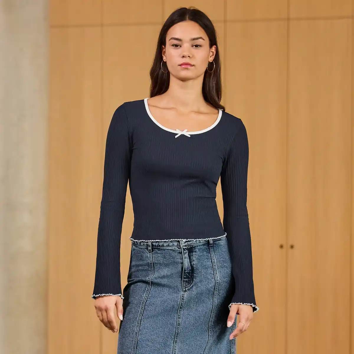 Bild 1 von Damen-Langarmshirt mit gewelltem Saum