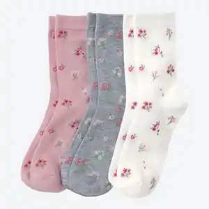 Damen-Socken mit Blumen-Muster, 3er-Pack