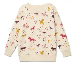 Kinder-Sweater mit angerauter Innenseite, Pferde-Alloverprint