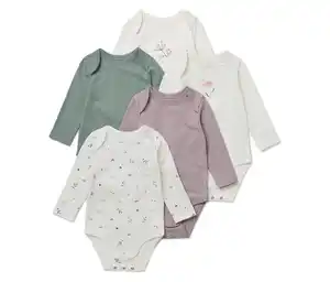 5 Baby-Bodys mit Mitwachsfunktion, weiß/rosa/grün