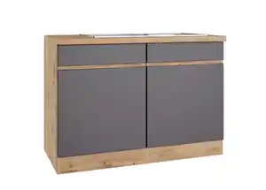 Spülenschrank Turin mit Spüle ca. 120x86 cm Grau/Wotan Eiche, Grau, Eiche Wotan