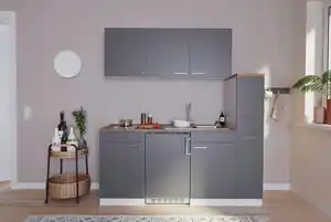 Küchenzeile Economy m. Geräten Grau/Nussbaum B: ca. 180 cm, Grau