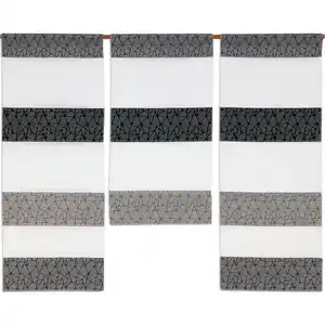 Kurzgardine, Grau, Weiß, Hellgrau, Textil, Streifen, 90x80 cm, Oeko-Tex® Standard 100, mit Beschwerungsstab, Wohntextilien, Gardinen & Vorhänge, Fertiggardinen, Scheibengardinen