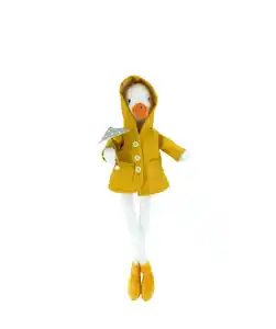 Deko-Gans im Regenmantel, weiß/gelb