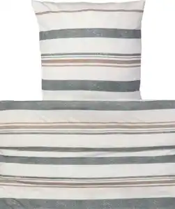 Gestreifte Polycotton-Bettwäsche, braun/blau