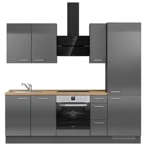 Nobilia Küchenblock Flash, Eiche, Schiefer, Metall, 1 Schubladen, nur wie online abgebildet bestellbar, 240 cm, Blauer Engel, Pefc, Goldenes M, Made in Germany, DGM-Klimapakt, seitenverkehrt erhält