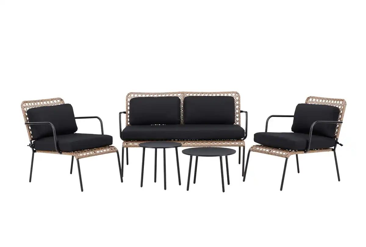 Bild 1 von Loungegarnitur Paola 5-tlg. Rattan geflecht, Naturfarben, Schwarz, Dunkelgrau