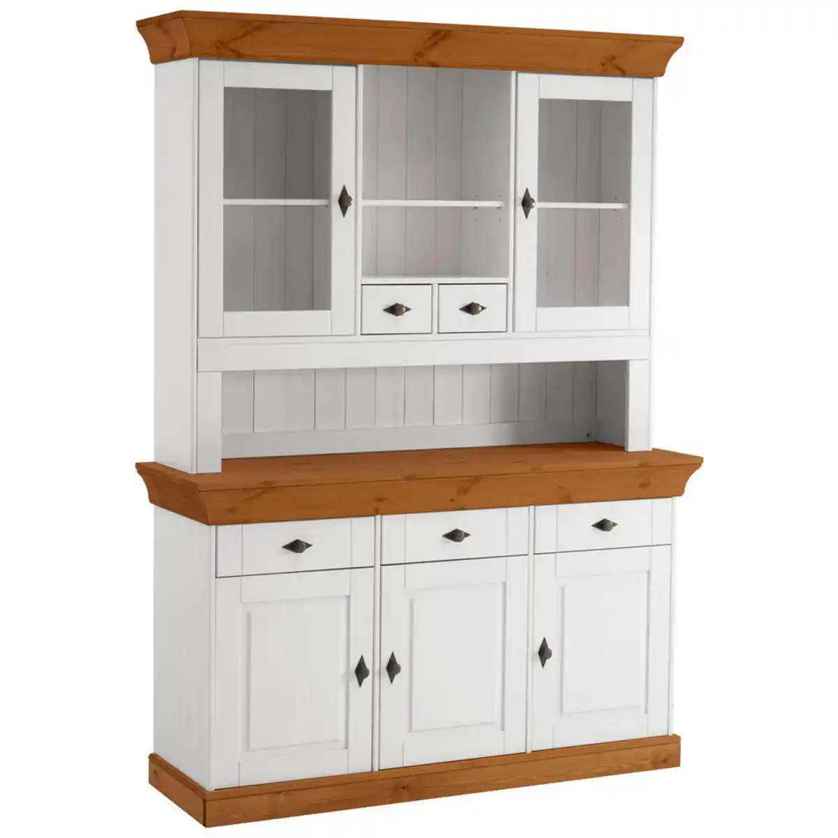 Bild 1 von Boxxx Buffet, Weiß, Bernstein, Holz, Kiefer, massiv, 6 Fächer, 5 Schubladen, 143x197x45 cm, Beimöbel erhältlich, Küchen, Küchenmöbel, Buffetschränke