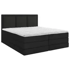 Mid.you Boxspringbett, Schwarz, Textil, H2 + H3, 7-Zonen, Höhe ca. 18 cm, 200x200 cm, Bettkasten, gepolstertes Kopfteil, Topper durchgehend, Wendematratze mit unterschiedlichen Härtegraden, in vers