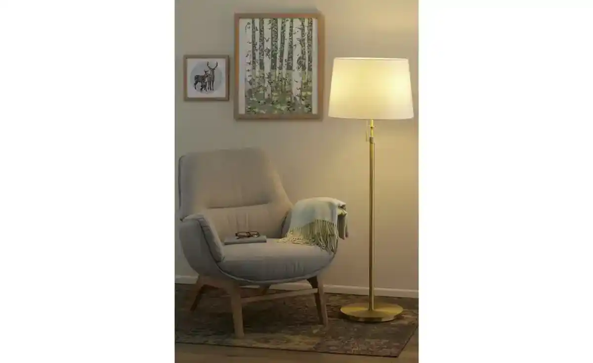 Bild 1 von Trio Stehleuchte, 3-flammig, Messing-matt, Stoffschirm weiß