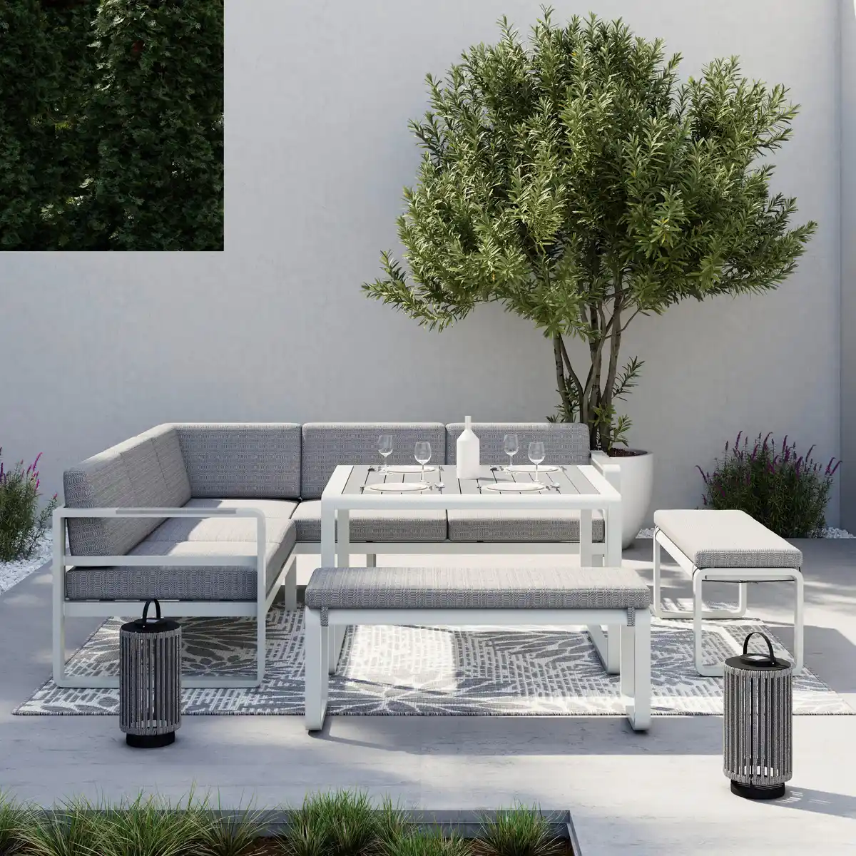 Bild 1 von Dining-Loungeset Aruba Hellgr. /Weiß Outdoorstoff/Metall, Weiß, Hellgrau