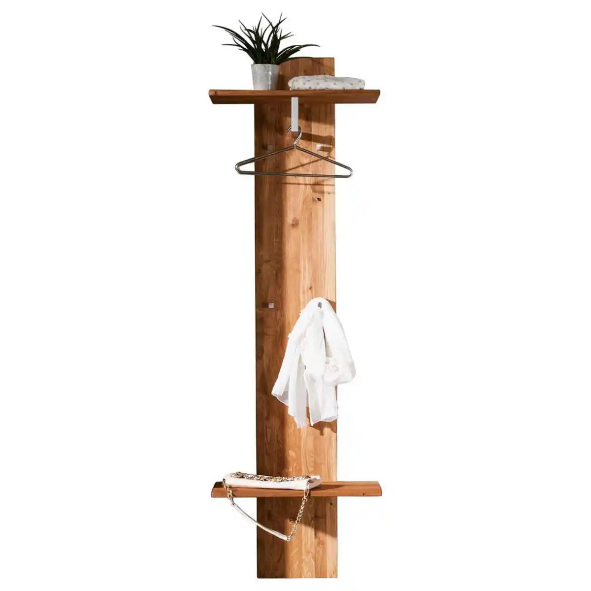 Bild 1 von Linea Natura Garderobenpaneel, Eiche, Holz, Asteiche, massiv, 60x192x28 cm, Aufhängemöglichkeit, Hutablage, Kleiderstange, Holzmöbel, Garderoben Holz, Garderobenpaneele Holz