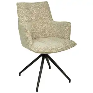 Novel Armlehnstuhl, Beigebraun, Schwarz, Metall, Textil, Leopard, Drehkreuz, 59x89.5x63 cm, Stoffauswahl, automatische Rückholfunktion, Sitzfläche 360° drehbar, Esszimmer, Stühle, Esszimmerstühl